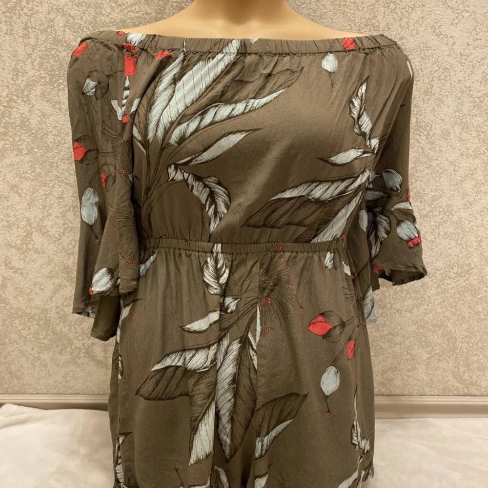 Express Olive Floral Off-Shoulder Romper
